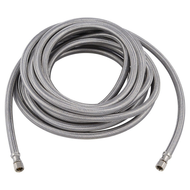 Eastman 48392 25 ft. Braided Stainless Steel Ice Maker Supply Line with 1/4 in. Compression Ends