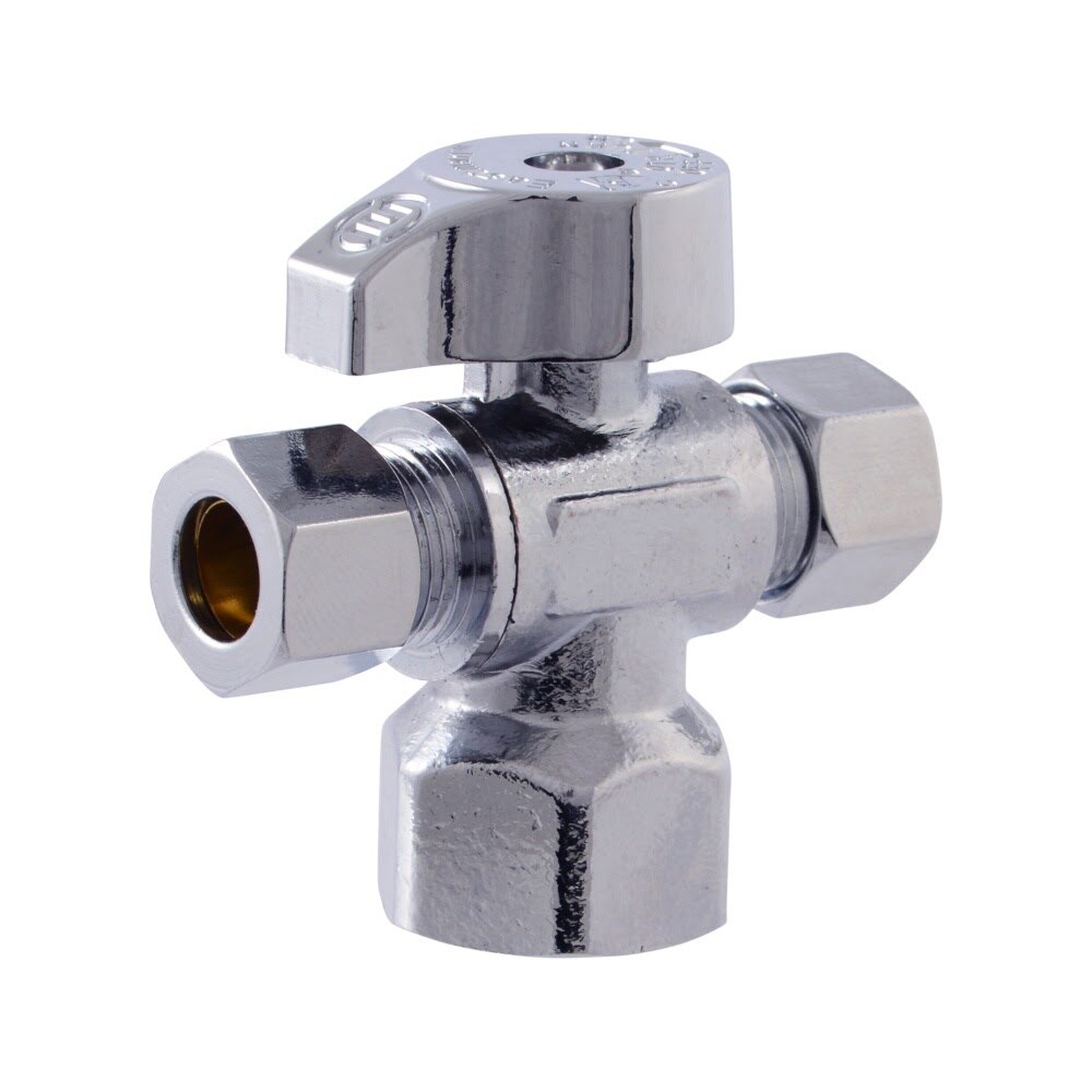 Eastman 48651LF 3/8 in. OD x 3/8 in. OD x 1/2 in. FIP Quarter Turn Dual Outlet Stop Valve