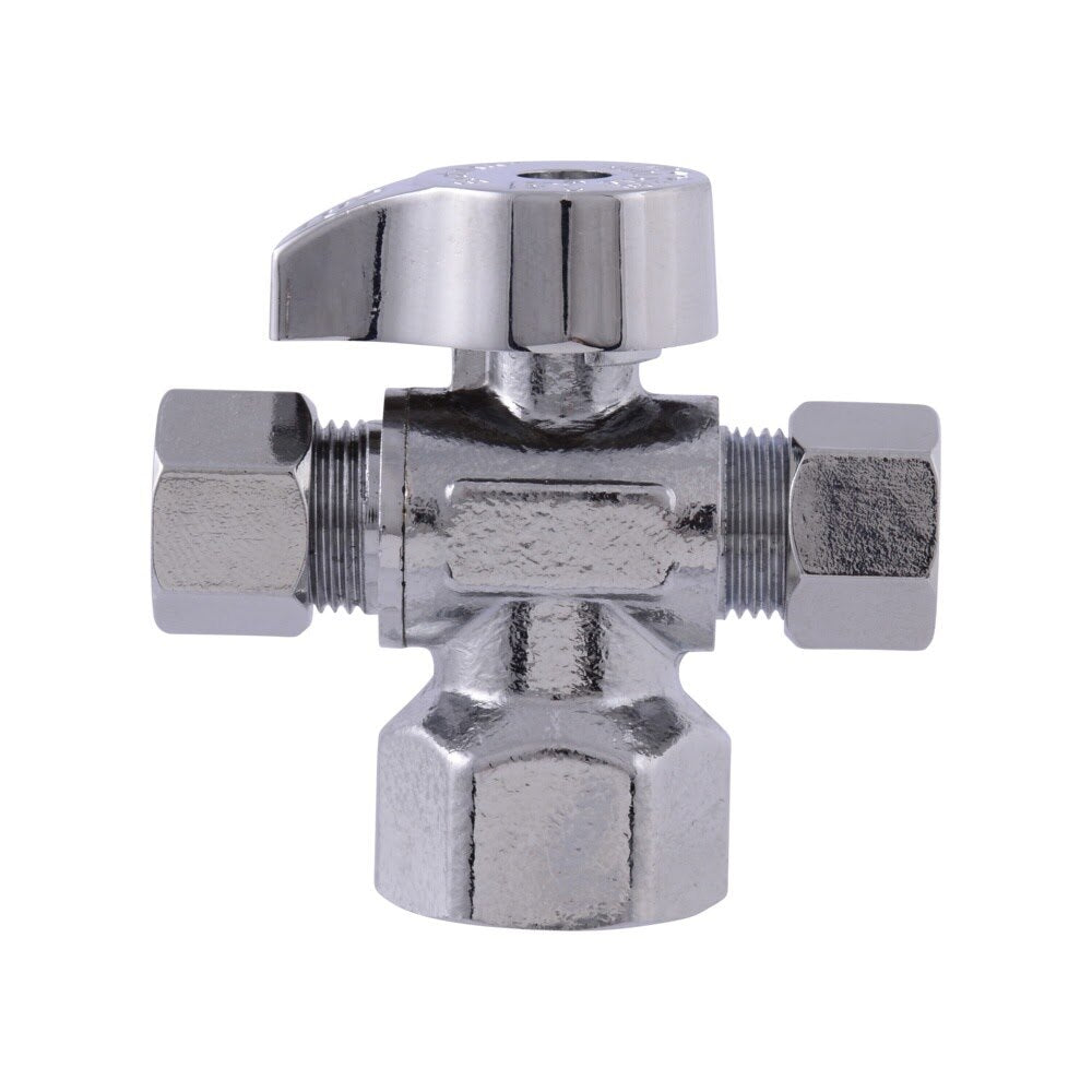Eastman 48651LF 3/8 in. OD x 3/8 in. OD x 1/2 in. FIP Quarter Turn Dual Outlet Stop Valve - 2