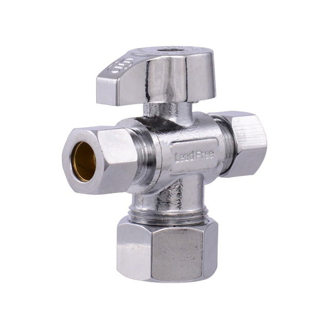 Eastman 48652LF 5/8 in. x 3/8 in. x 3/8 in. Compression 1/4 Turn Dual Outlet Stop Valve