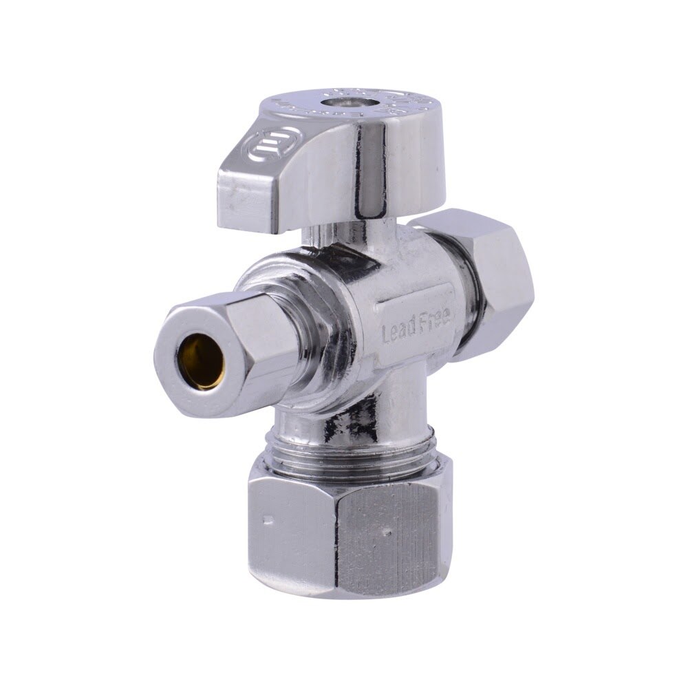 Eastman 48654LF 5/8 in x 3/8 in x 1/4 in Compression Brass Quarter Turn Dual Outlet Stop Valve