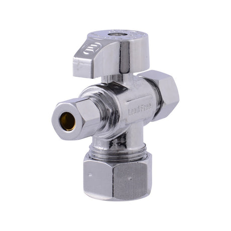 Eastman 48654LF 5/8 in x 3/8 in x 1/4 in Compression Brass Quarter Turn Dual Outlet Stop Valve