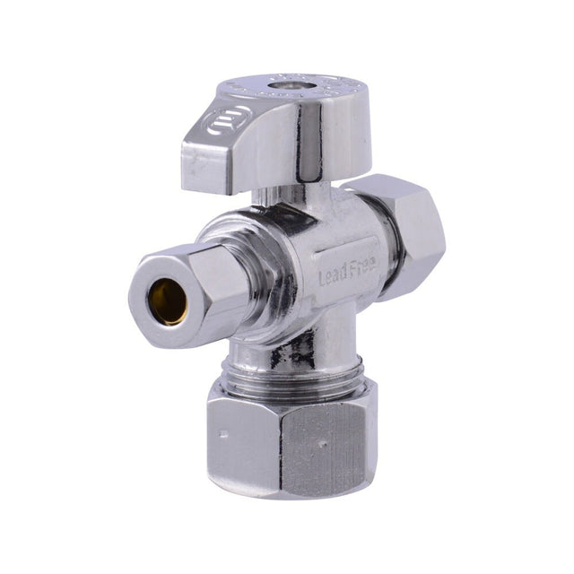 Eastman 48654LF 5/8 in x 3/8 in x 1/4 in Compression Brass Quarter Turn Dual Outlet Stop Valve