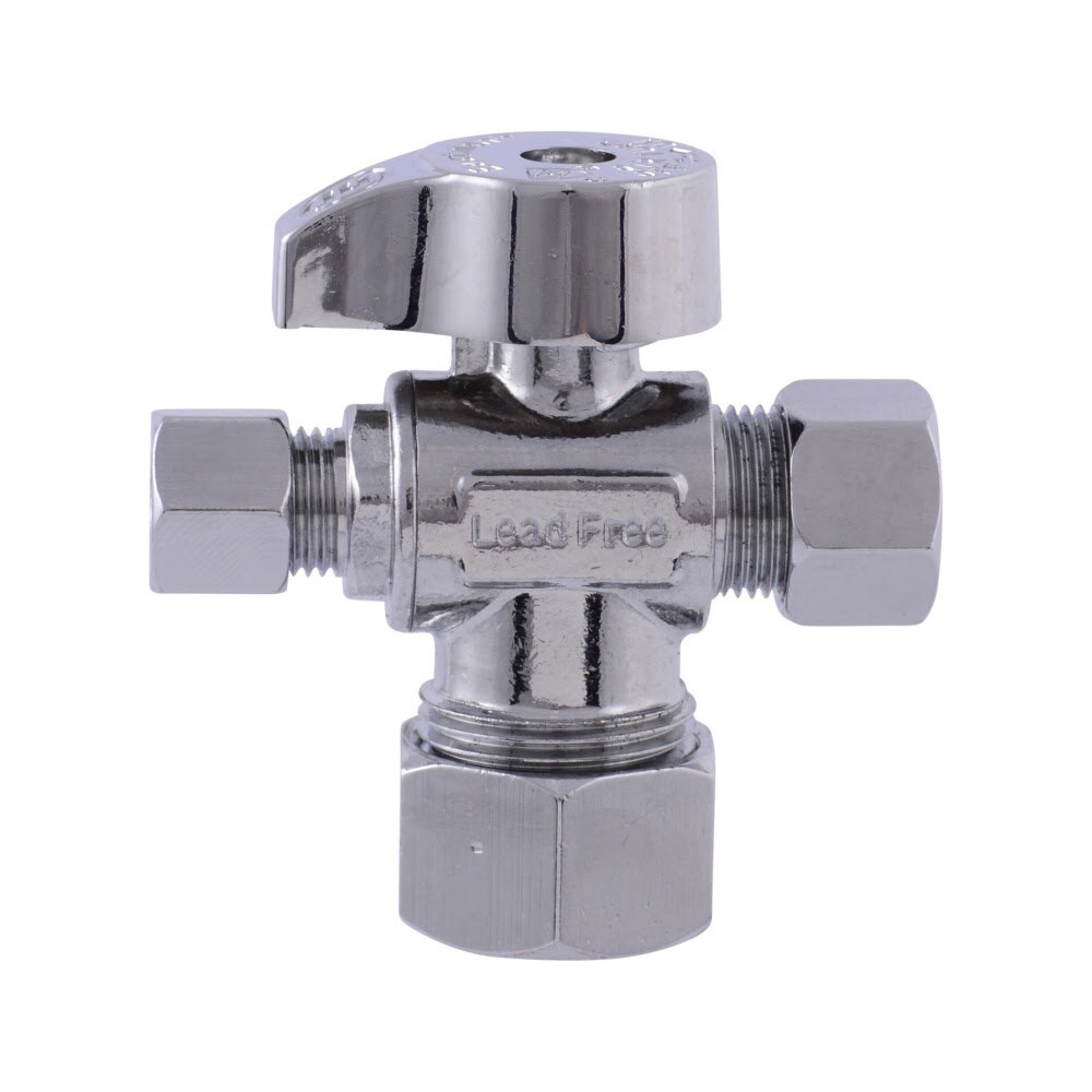 Eastman 48654LF 5/8 in x 3/8 in x 1/4 in Compression Brass Quarter Turn Dual Outlet Stop Valve - 2