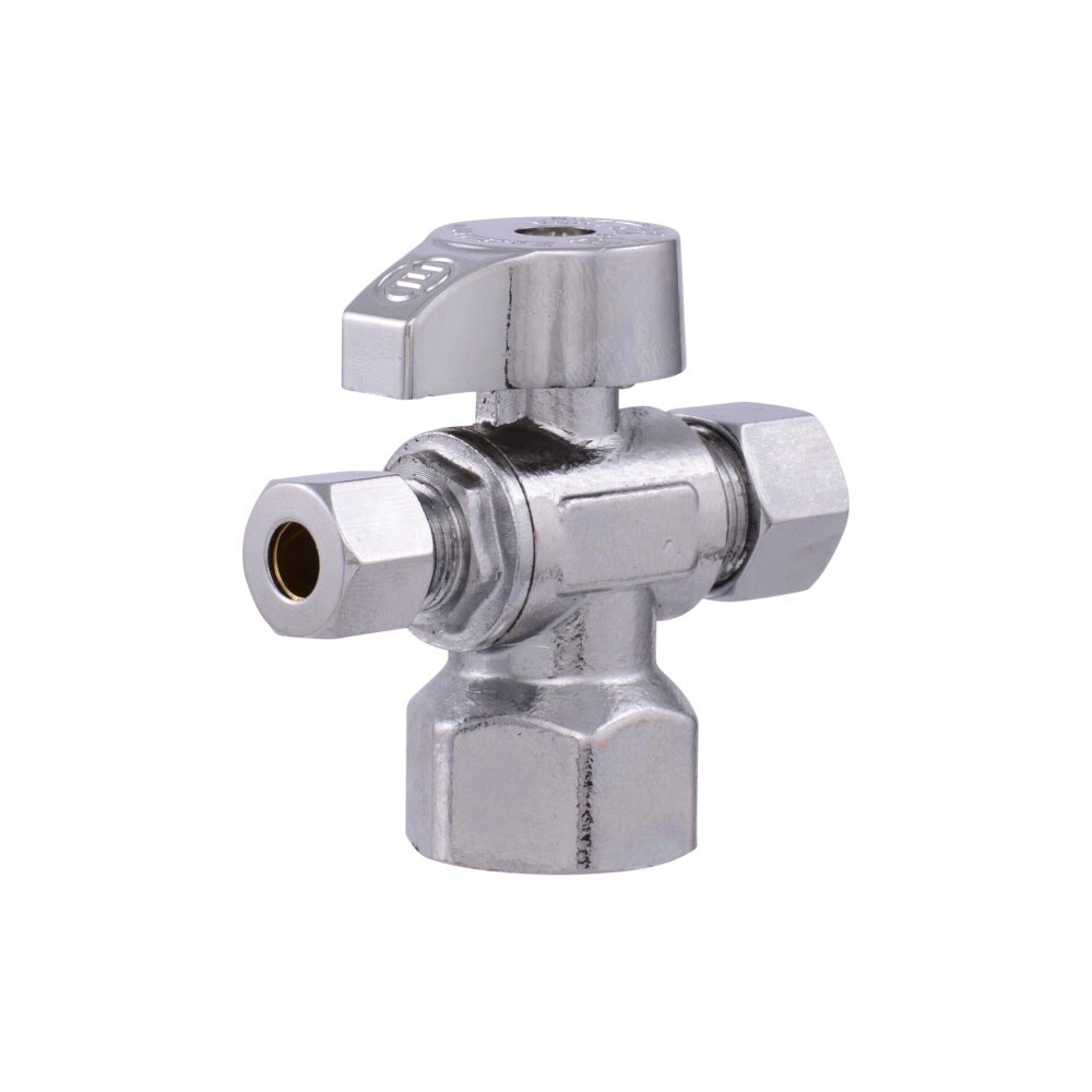 Eastman 48655LF Quarter Turn Dual Outlet Stop Valve with 1/4 in. OD and 3/8 in. OD Outlets x 1/2 in. FIP