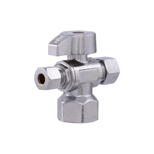 Eastman 48655LF Quarter Turn Dual Outlet Stop Valve with 1/4 in. OD and 3/8 in. OD Outlets x 1/2 in. FIP