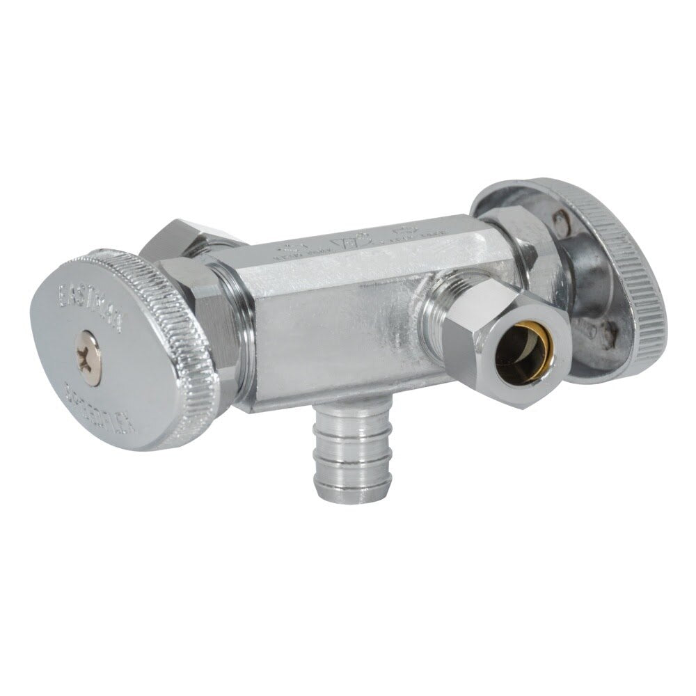 Eastman 48673LF 3/8 in. OD x 3/8 in. OD x 1/2 in. PEX Crimp Dual-Handle Multi-Turn Dual Outlet Stop Valve