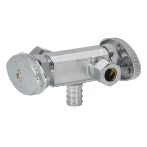 Eastman 48673LF 3/8 in. OD x 3/8 in. OD x 1/2 in. PEX Crimp Dual-Handle Multi-Turn Dual Outlet Stop Valve