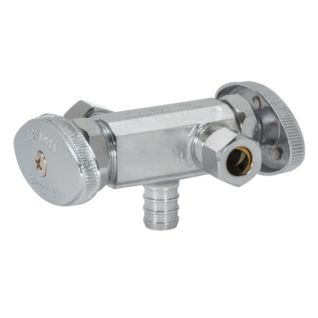 Eastman 48673LF 3/8 in. OD x 3/8 in. OD x 1/2 in. PEX Crimp Dual-Handle Multi-Turn Dual Outlet Stop Valve