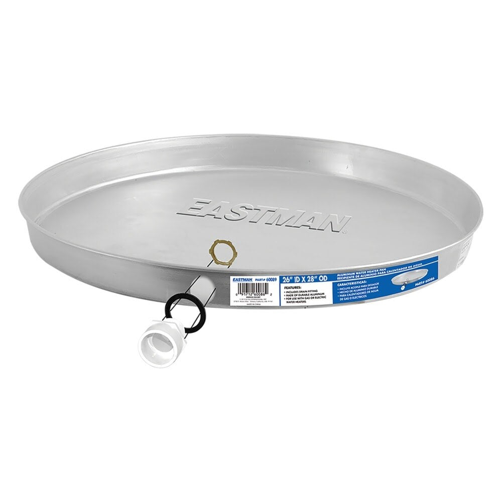 Eastman 60089 26 in. ID x 28 in. OD Aluminum Water Heater Drain Pan with Fittings