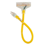Eastman 60992 2 ft Yellow Triple Tap Extension Cord Adapter with Indicator Light - 2