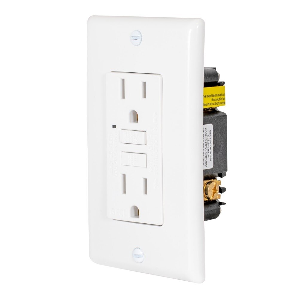 Eastman 62167 15 Amp 125 Volt Self Test Duplex Slim GFCI Outlet with LED Indicator and Wall Plate