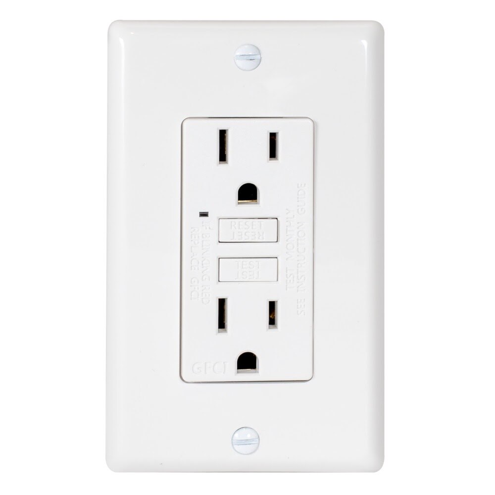 Eastman 62167 15 Amp 125 Volt Self Test Duplex Slim GFCI Outlet with LED Indicator and Wall Plate - 3