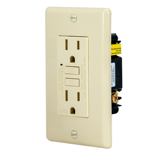 Eastman 62168 15 Amp 125 Volt Duplex Self Test GFCI Outlet with LED Indicator and Wall Plate Ivory