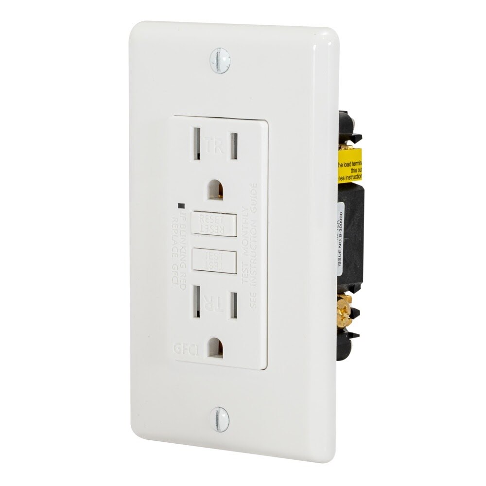 Eastman 62173 15 Amp 125 Volt Tamper Resistant Self Test GFCI Outlet with LED and White Wall Plate