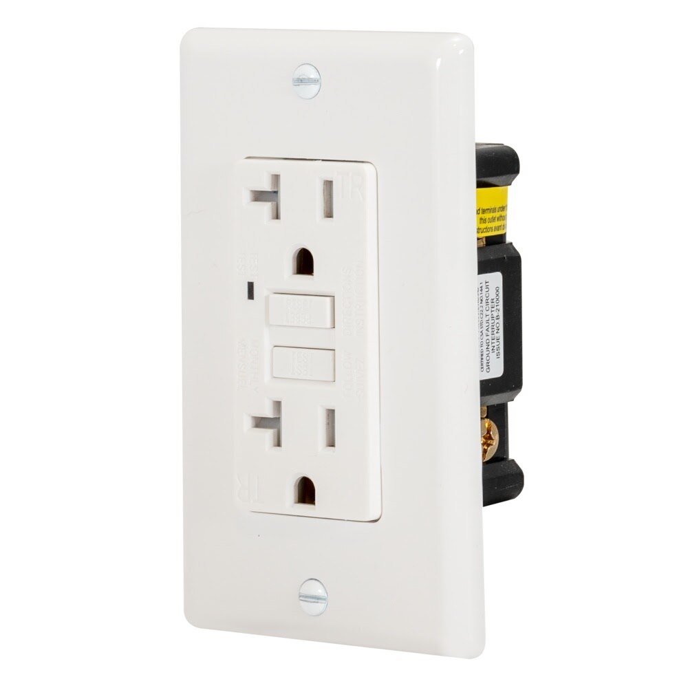 Eastman 62175 20 Amp 125 Volt Tamper Resistant Self Test Slim Duplex GFCI Outlet with Wall Plate