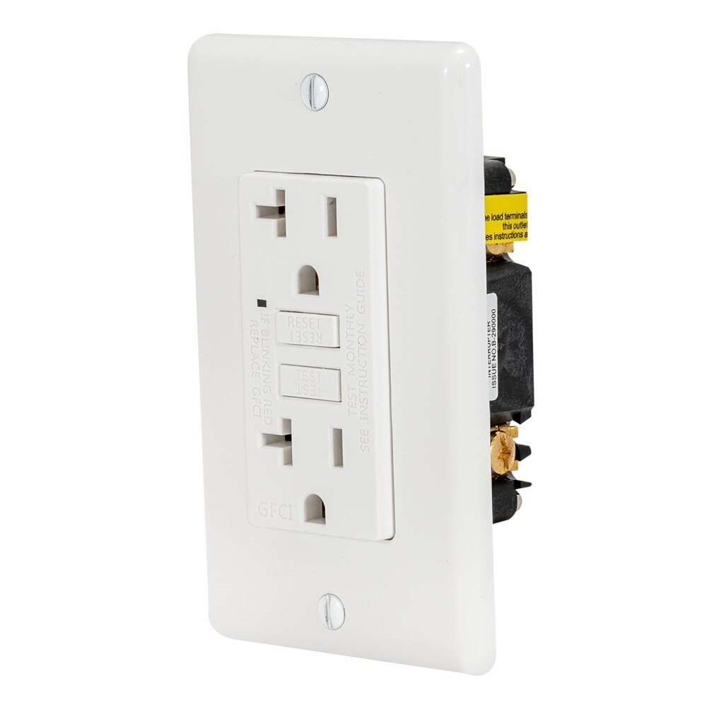 Eastman 62177 20 Amp 125 Volt Self-Test Slim GFCI Duplex Outlet with LED and Wall Plate White