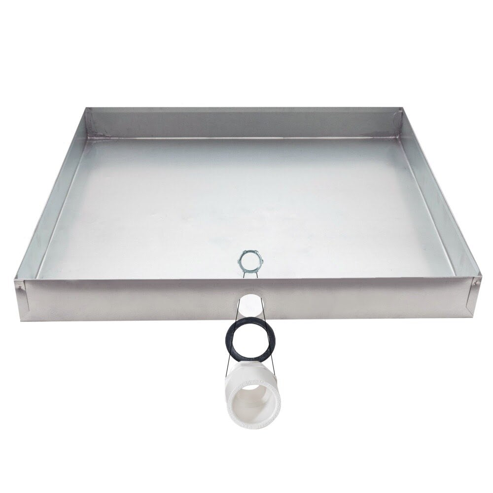 Eastman 69050 30 in. x 30 in. Square Galvanized Water Heater Drain Pan with PVC Fitting