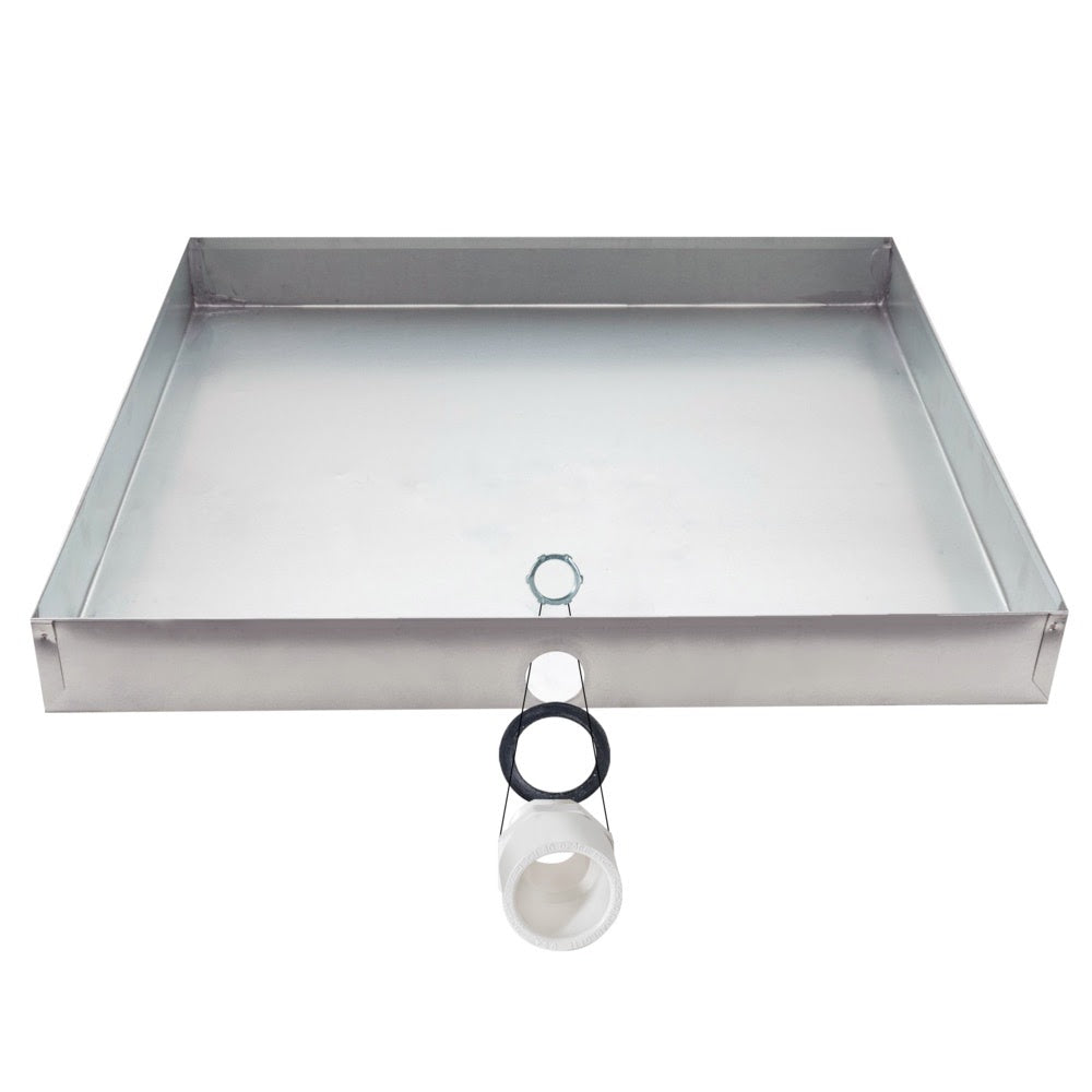 Eastman 69050 30 in. x 30 in. Square Galvanized Water Heater Drain Pan with PVC Fitting