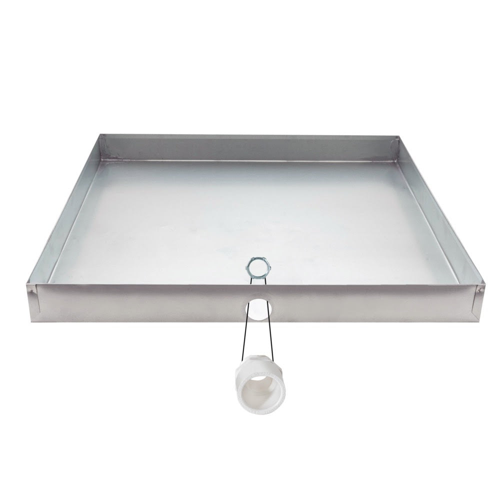 Eastman 69052 24 in. x 24 in. Square Galvanized Water Heater Drain Pan with 1 in. PVC Fitting