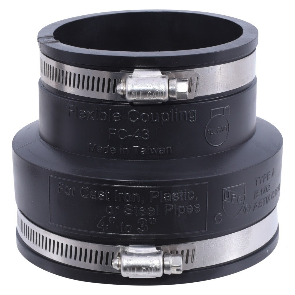 Eastman 86006 4 in x 3 in Flexible Rubber Pipe Coupling with Stainless Steel Clamps - 3