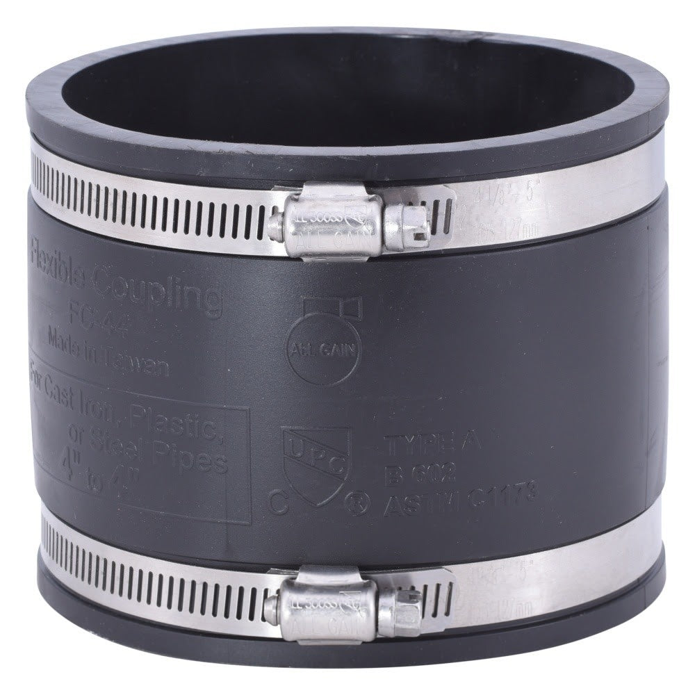 Eastman 86007 4 in x 4 in Flexible Rubber Pipe Coupling with Stainless Steel Clamps - 3