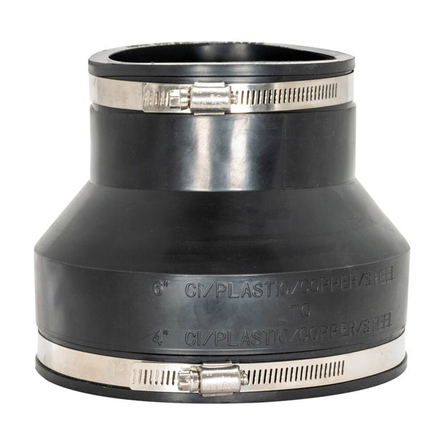 Eastman 86008 6 in x 4 in Flexible Rubber Pipe Coupling with Stainless Steel Clamps