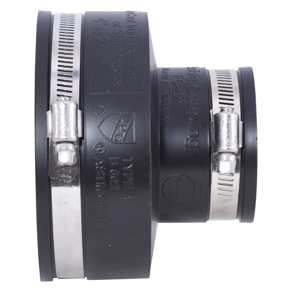 Eastman 86088 4 in. x 2 in. Flexible Rubber Coupling for Cast Iron Plastic and Steel Pipes - 2