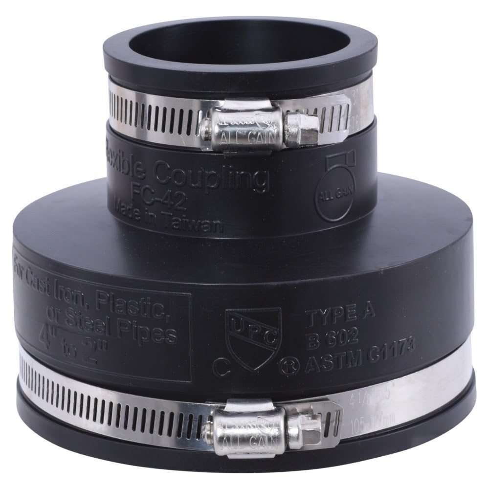 Eastman 86088 4 in. x 2 in. Flexible Rubber Coupling for Cast Iron Plastic and Steel Pipes - 3