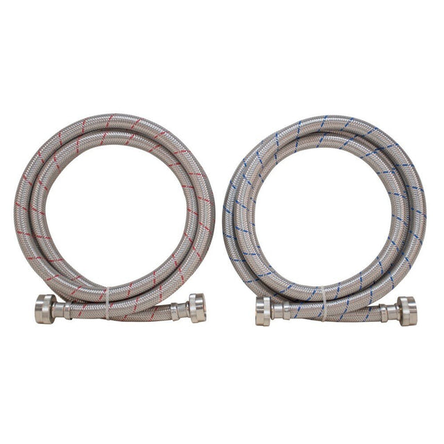 Eastman 98506 6 ft. Braided Stainless Steel Washing Machine Hoses Red and Blue (2 Pack)