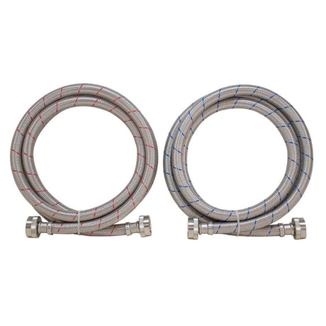 Eastman 98506 6 ft. Braided Stainless Steel Washing Machine Hoses Red and Blue (2 Pack)