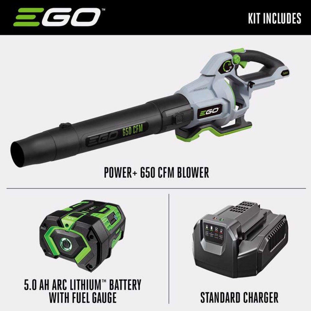 EGO LB6504 650CFM Handheld Blower Kit (G3 5.0Ah Battery,210W Charger, w/ 1*flat nozzle, 1*cone nozzle) - 5