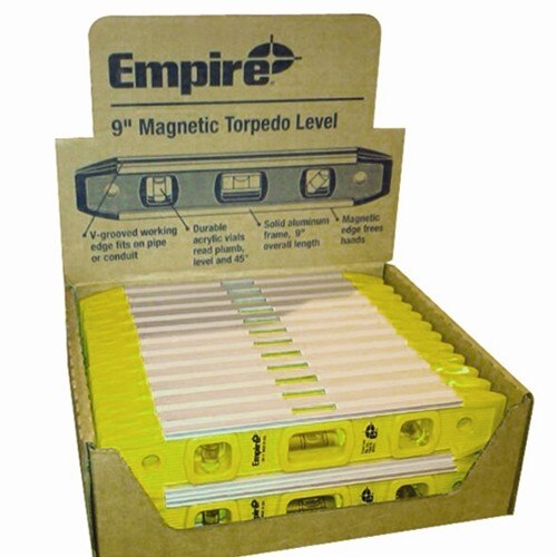 Empire Level 587-24 9" Magnetic Yellow Torpedo level 24 Pc. Display