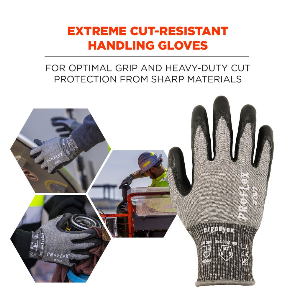 Ergodyne 10302 #7072 12-pair S Gray ANSI A7 Nitrile Coated CR Gloves - 2