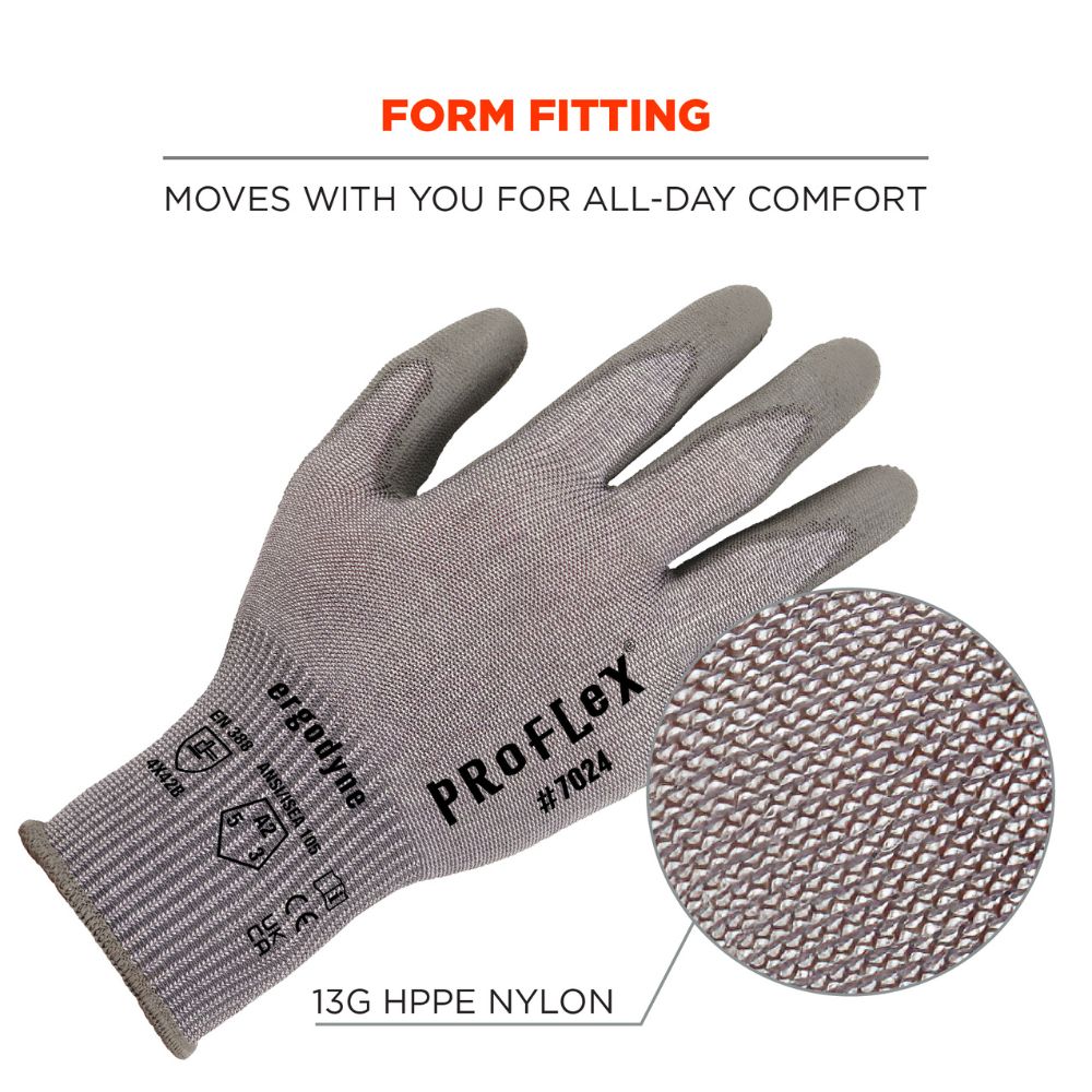 Ergodyne 10392 #7024 12-pair S Gray ANSI A2 PU Coated CR Gloves - 5