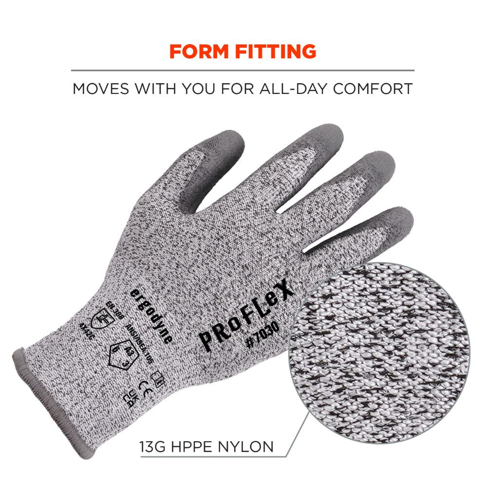 Ergodyne 10452 #7030 12-pair S Gray ANSI A3 PU Coated CR Gloves - 5