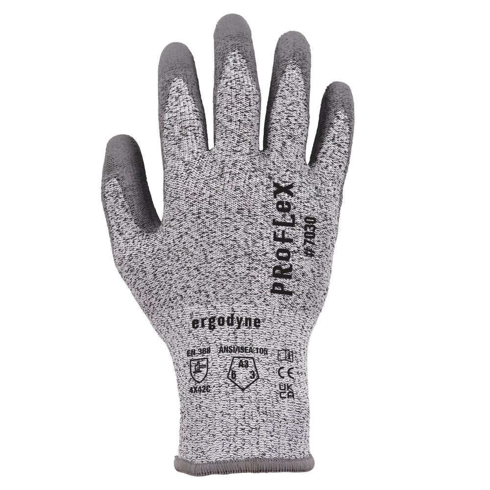 Ergodyne 10452 #7030 12-pair S Gray ANSI A3 PU Coated CR Gloves - 7