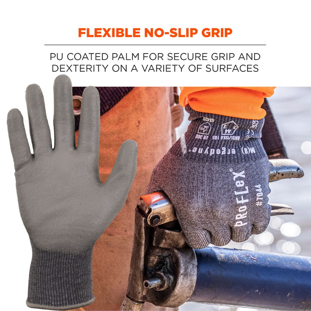 Ergodyne 10482 #7044 12-pair S Gray ANSI A4 PU Coated CR Gloves - 4