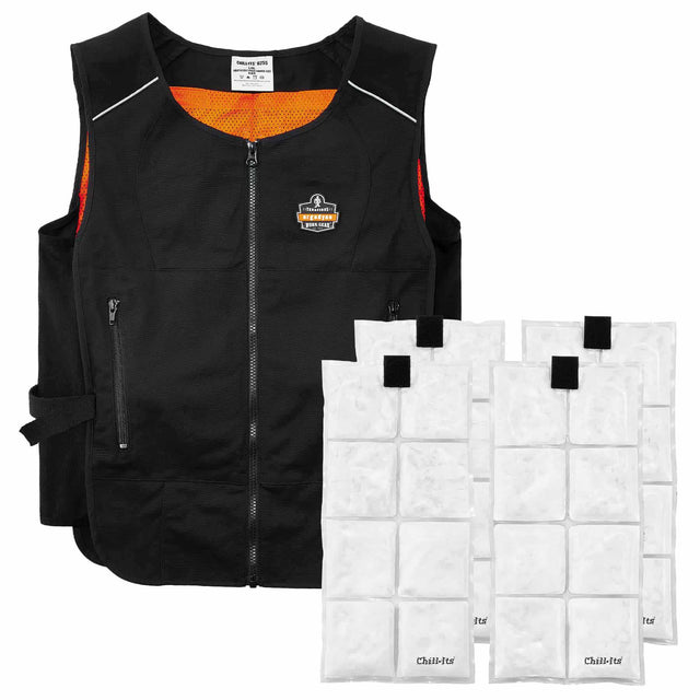 Ergodyne 12135 6260 L/XL Black Lightweight Phase Change Cooling Vest + Packs