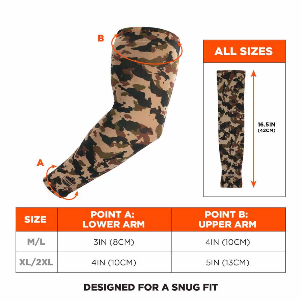 Ergodyne 12191 6695 M/L Camo Sun Protection Arm Sleeves Pair - 8