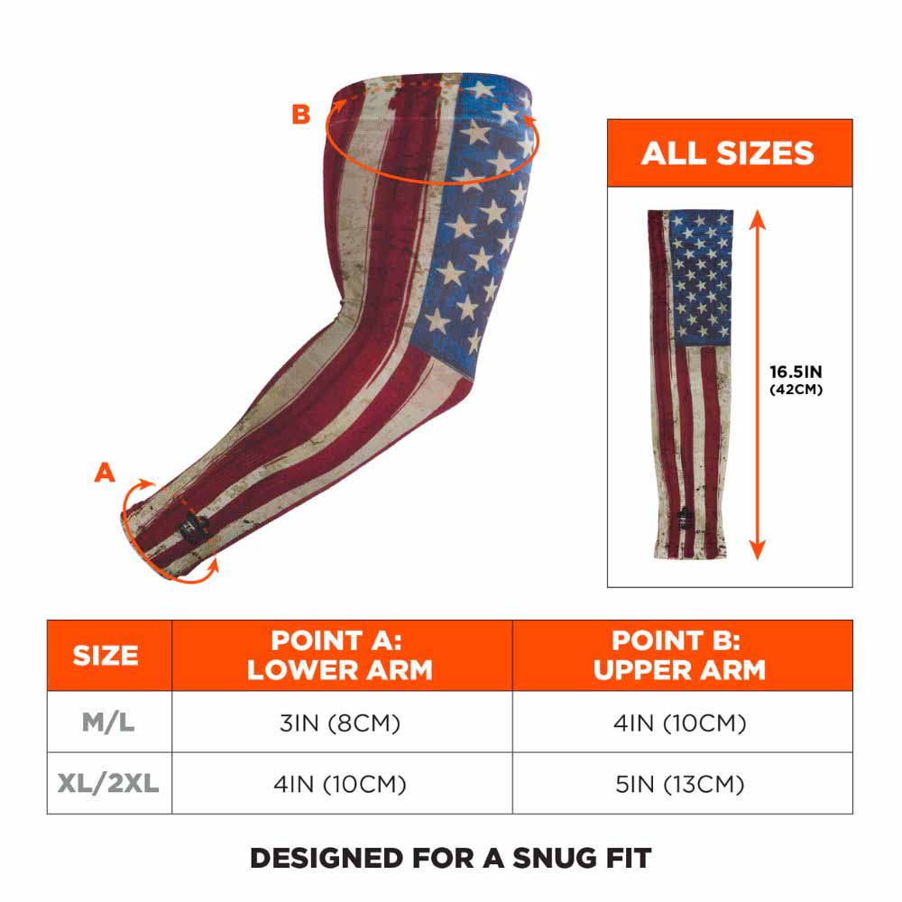 Ergodyne 12193 6695 M/L American Flag Sun Protection Arm Sleeves Pair - 8