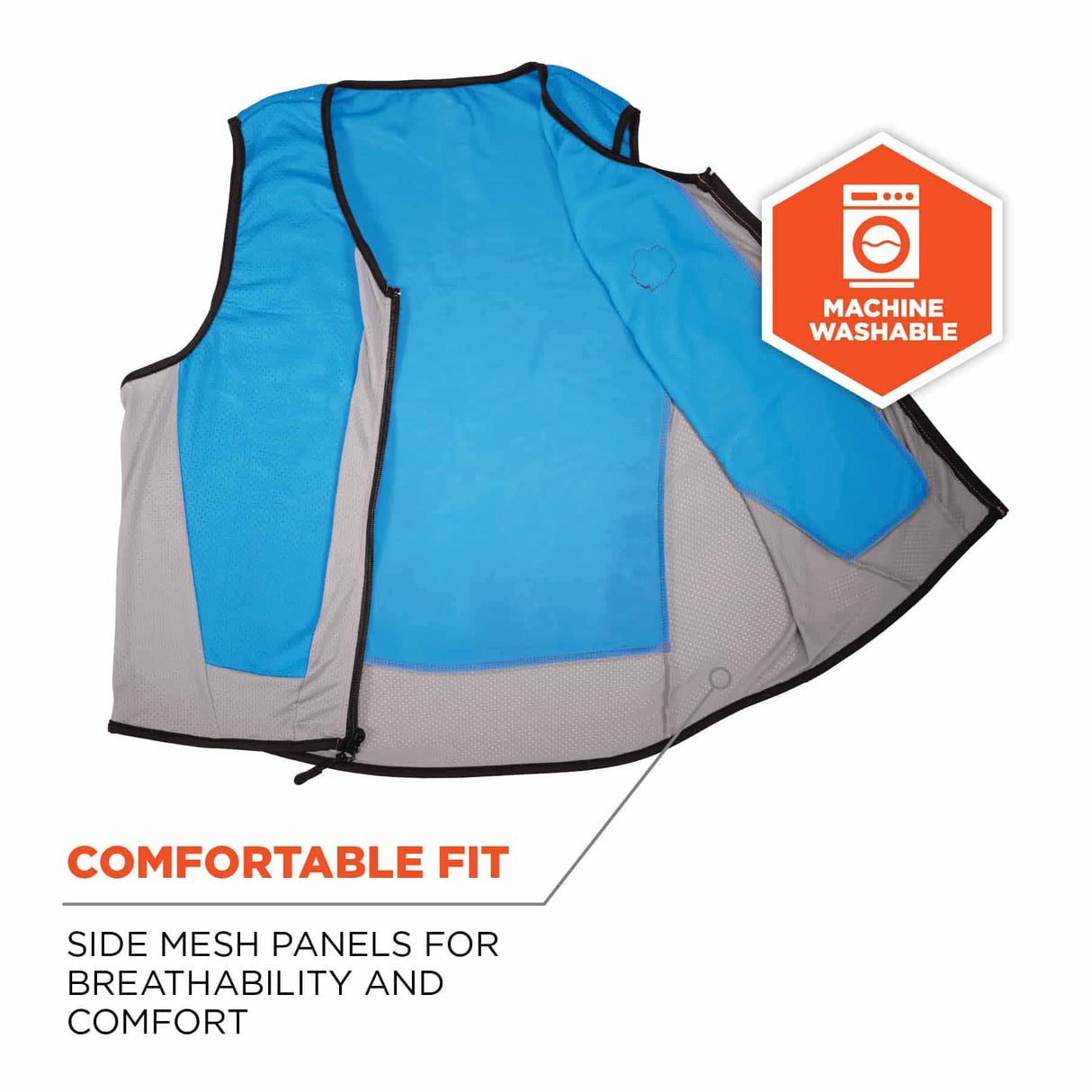 Ergodyne 12693 6667 M Blue Wet Evaporative Cooling Vest - PVA - Zipper - 4