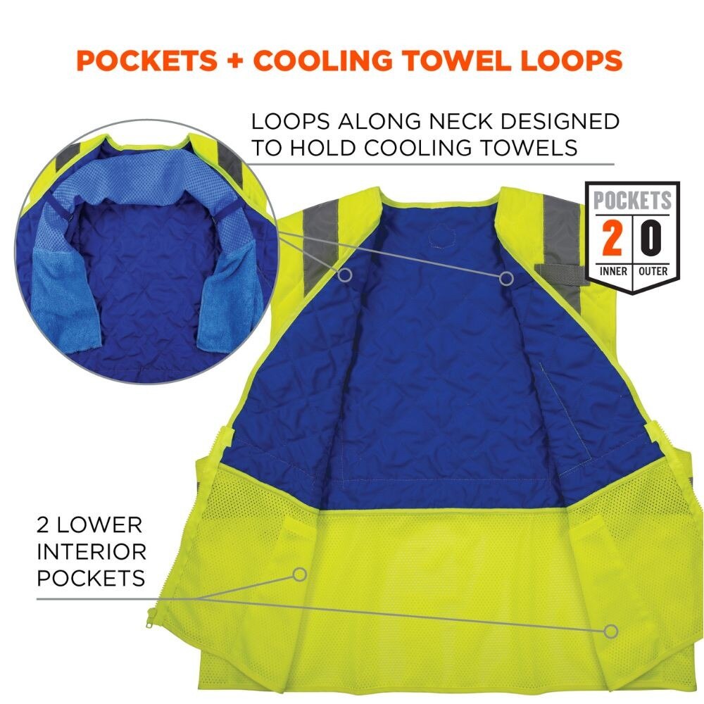 Ergodyne 12713 #6668 M Lime Class 2 Hi-Vis Safety Cooling Vest - 6