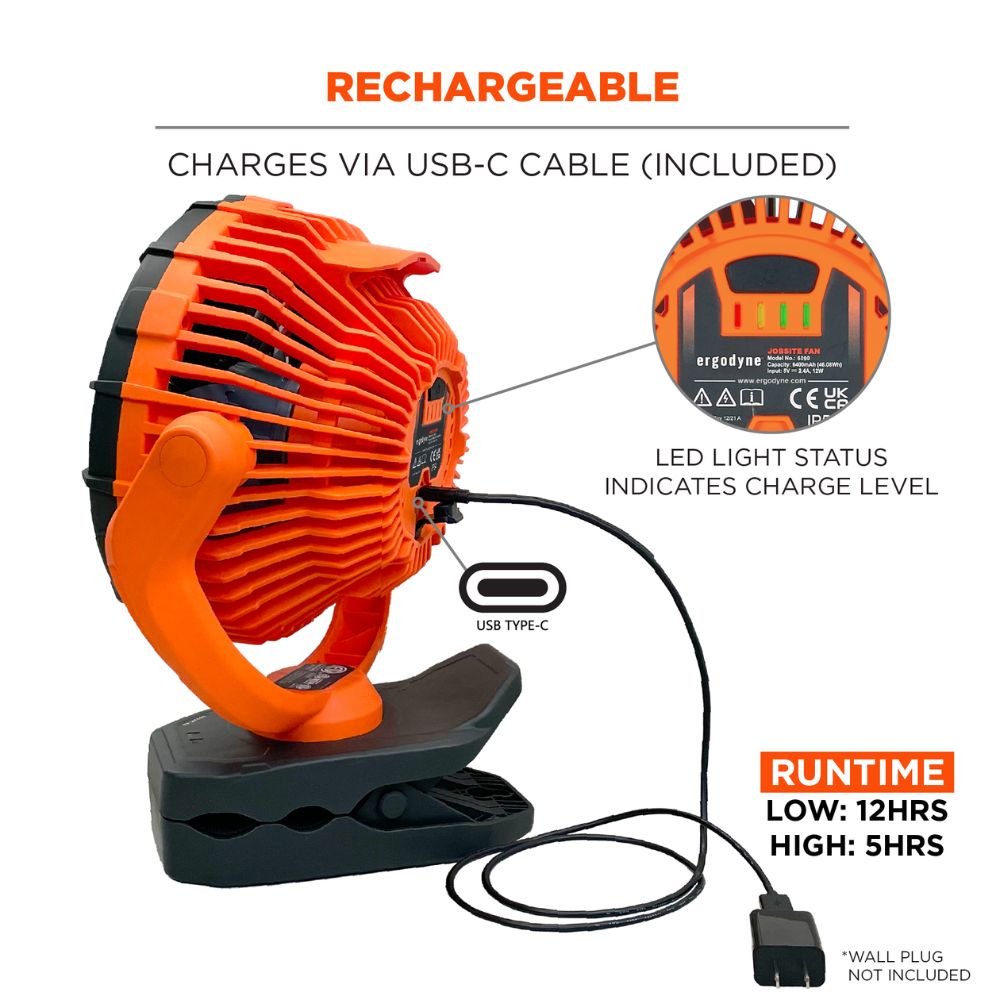 Ergodyne 12800 Chill-Its 6090 Rechargeable Portable Jobsite Fan - 4