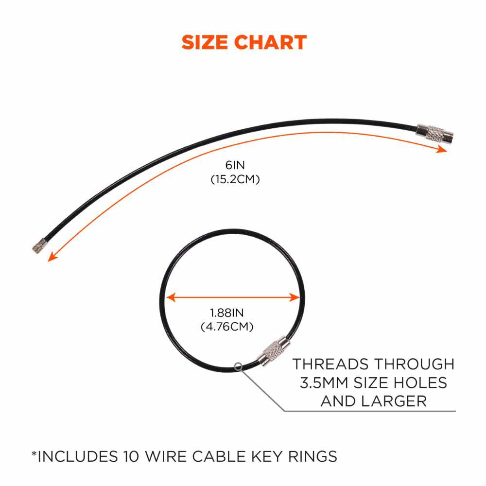 Ergodyne 13722 5719 Black Wire Cable Key Ring 10-Pack - 5