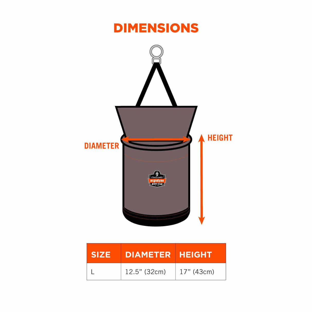 Ergodyne 15973 5973 L Gray Hoist Bucket - D-Rings - Zipper - 8