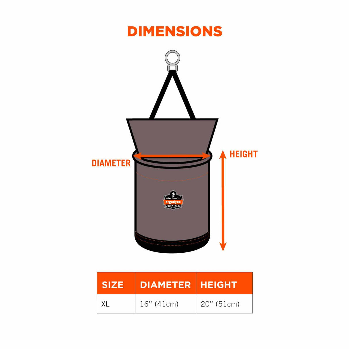 Ergodyne 15976 5976 XL Gray XL Hoist Bucket - Swiveling Carabiner - Zipper - 7