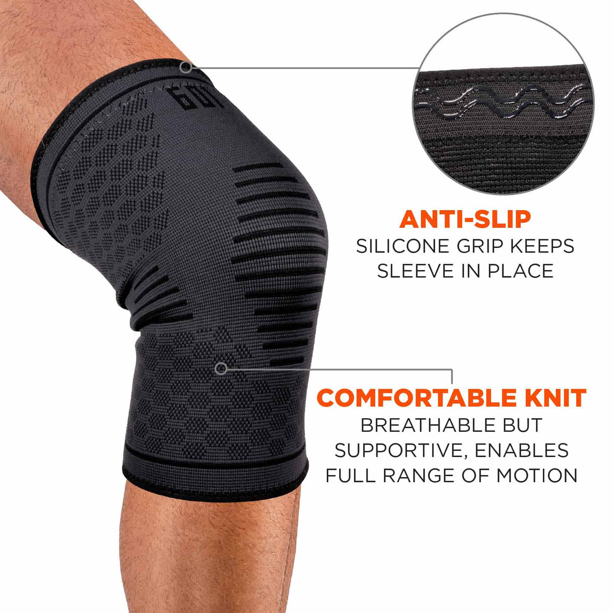 Ergodyne 16554 601 L Black Knee Compression Sleeve - 6