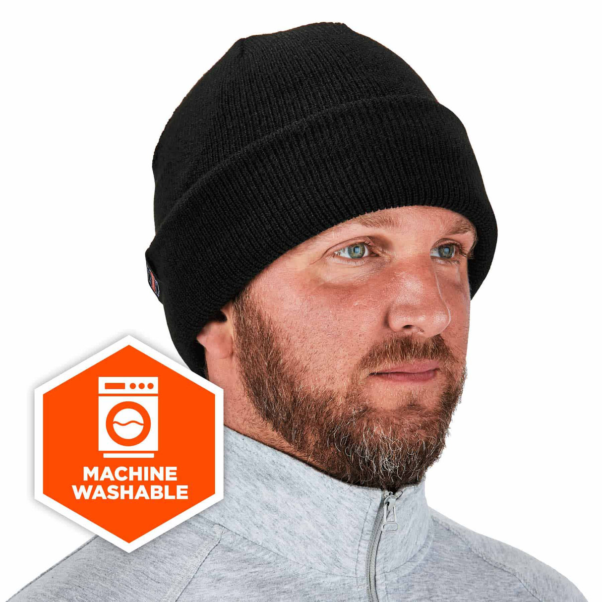 Ergodyne 16801 6811Z  Black Rib Knit Hat - Zipper for Bump Cap Insert - 7