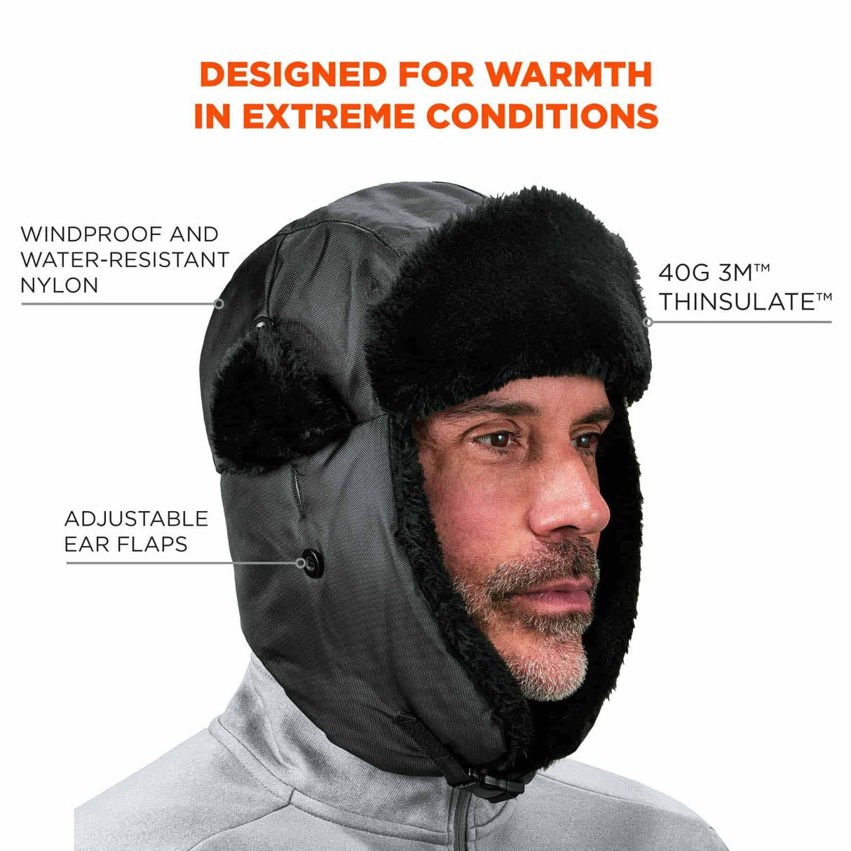 Ergodyne 16859 6802Z L/XL Black Zippered Trapper Hat - 8